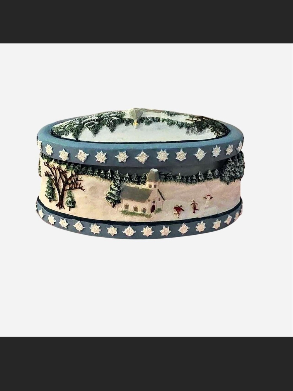 Hand-Painted Winter Village Oval Trinket Dish